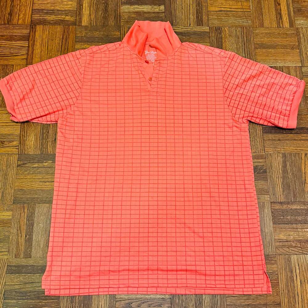 Gino Lussar Men's Size XL Coral Windowpane Check Short Sleeve Polo Shirt